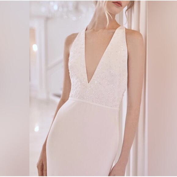 SACHIN and BABI Gabriella White Embellished -Neck Wedding Gown Size 8 NWT - Picture 3 of 12